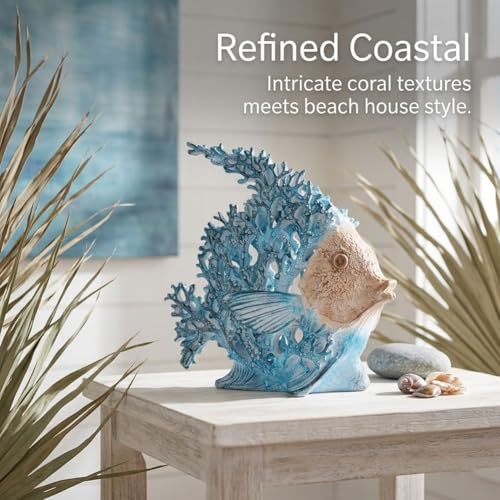 Beach Coastal Decor Turquoise Coral Reef Angelfish Figurines, Modern Nautical Decor Ocean Centerpieces for Living Room, Bathroom, Office, Coffee Table, Beach House, Seaside, Entrance, Shelf Decorative - color: Turquoise, size: Large