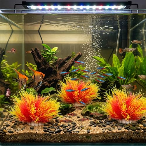 Telooco 3 Pack Aquarium Plants Plastic Realistic Fish Tank Plants with Weighted Base Small Round Aquarium Decor for Betta Tanks Aquascaping Reptile Terrariums (Pink and Yellow) - color: Pink and Yellow