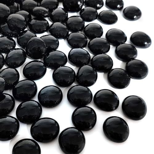FANTIAN 1lb Black Glass Marbles for Vase, 100 pcs Black Flat Glass Beads, Decorative Pebbles for Vase Fillers, Fish Tank, Plants, Flower Pots, Fountains, Crafts, Aquarium Rocks and Home Decor - color: Black, size: 1 Pound
