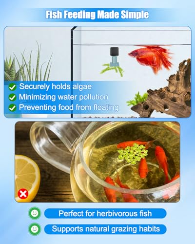 Magnetic Seaweed Feeder Clip, Aquarium Algae Nori Holder with Cleaning Brush, Fish Tank Feeding Accessory for Saltwater Freshwater Goldfish and Aquatic Pets