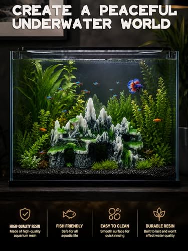 Aquarium Decor - Large Mountain Rock Cave for Fish Tank, Aquarium Hideout Ornament with Rock Texture for Betta, Guppy, Shrimp - Aquatic Hide Decoration, Fish Hiding House（White） - color: Multi-peak Rock - White