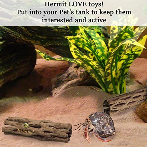 SunGrow Hermit Crab Woods, Climbing Logs, Chews, Keep Hermies Busy and Active, Long Dried Aquarium Décor Adds Raw Beauty, 3 Pcs