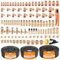 CheeMuii 112 PCS Brass DOT Air Line Fittings with 3 Roll 100FT 1/4" 3/8" 1/2" DOT Air Lines Kit Push Lock Air Fitting Quick Connect Air Fittings with Air Hose Pneumatic Tubing - size: 100FT-3ROLL-112PCS