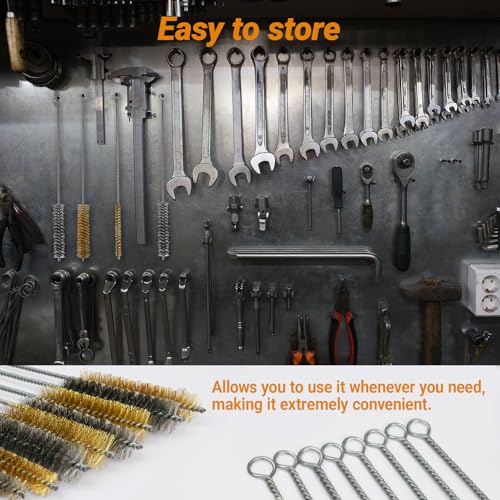 RAWILL 16Pcs Tube Cleaning Brush, Brass Stainless Steel Engine Cleaning Brushes, 12 Inch Long Round Wire Pipe Cleaner for Deep Pipes, Auto Parts, Engine Parts, 8 Sizes - color: 16 PC