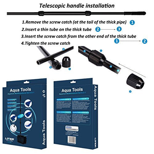 Aquarium Cleaning Tool Set, Fish Tank Cleaning 6-in-1 Set with Nets, Sponge Brush, Plant Fork, Scraper, Rake