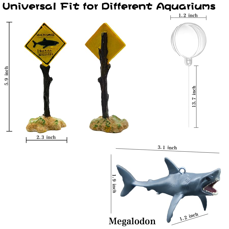 Aquarium Shark Decor Set-Floating Megalodon Decor with Shark Warning Sign for Fish Tanks -Fish Tank Accessories Decorations