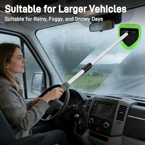 XINDELL 29-inch Windshield Cleaner Tool – Car Interior Window Cleaning Kit with Extended Long Handle & 4 Microfiber Pads, Auto Wiper Windshield Brush for Car, Trucks, SUVs, RVs & Home - size: 29in