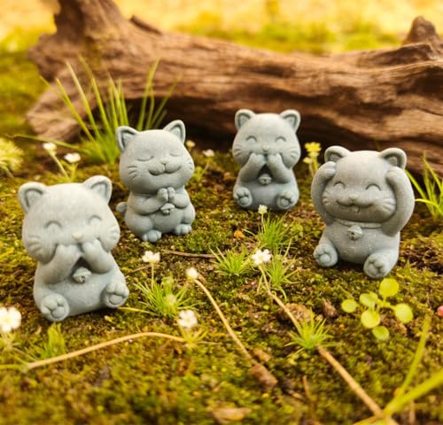 livelyfish Cute Cat Figurine Lucky Cat Statue Sandstone Animal Sculpture Tea Pet Tabletop Ornaments Micro Landscape Fairy Garden Aquarium Decor (C) - color: C