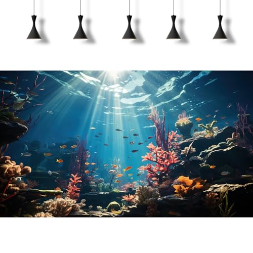 Ocean Floor Aquarium Background Under The Sea Coral Reef Fish Tank Background Underwater Aquatic Plants Sunray Terrarium Backgrounds Deep Ocean Tropical Sea Rock Aquarium Tank Backgrounds 24x12in - color: Light Blue, size: 24(W)x12(H)inches/ 60(W)*30cm(H)