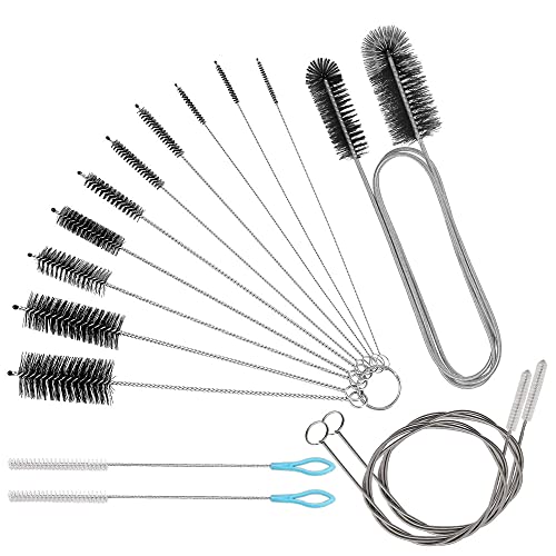 Bytron 15pcs Long Pipe Cleaner Set, Extra Long Flexible Tube Cleaning Brush Fridge Cleaning Tool Stainless Steel Straw Nylon Cleaning Brush in Different Size White