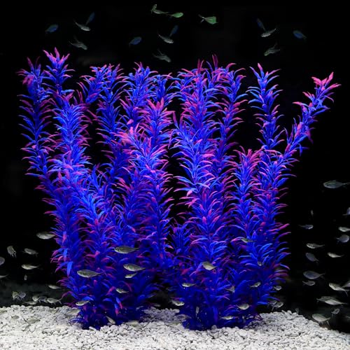 JIHAQUA Aquarium Decor Plastic Plants Extra Large 21 Inches Artificial Fish Tank Plants Tall Fish Tank Decorations (Purple 2pcs) - color: Purple 2pcs