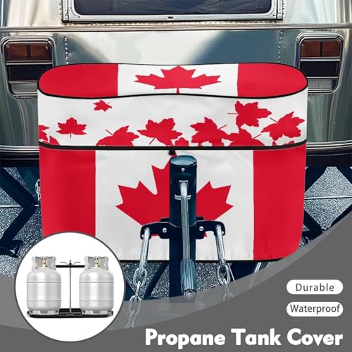 Canadian Maple Leaves Camper Dual 20lb RV Propane Tank Cover Travel Trailer Propane Tank Cover Waterproof Heavy Duty Propane Gas Cylinder Covers - color: Canadian Maple Leaves, size: S(20LB)