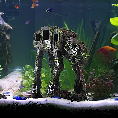 Fish Tank Decorations, Resin Aquarium Decor, Cool Robot Style, Small to Large Fish Tank Ornament Cave for Small Betta Goldfish Shrimp to Swim, Hide, Play, Rest