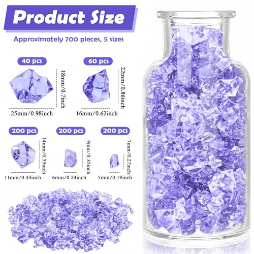 700 Pcs Purple Fake Ice Rocks 5 Sizes Acrylic Plastic Diamonds Crystals Gems Vase Fillers for Wedding Centerpieces DIY Craft Table Scatter Window Display Photography Props Home Decoration - color: Purple