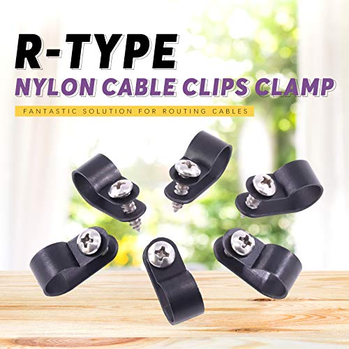 Swpeet 60 Pack Black 1/2 Inch Nylon Plastic R-Type Cable Clips Clamp Kit, Nylon Screw Mounting Cord Fastener Clips with 60 Pack Screws for Wire Management - color: Black, size: 1/2 Inch