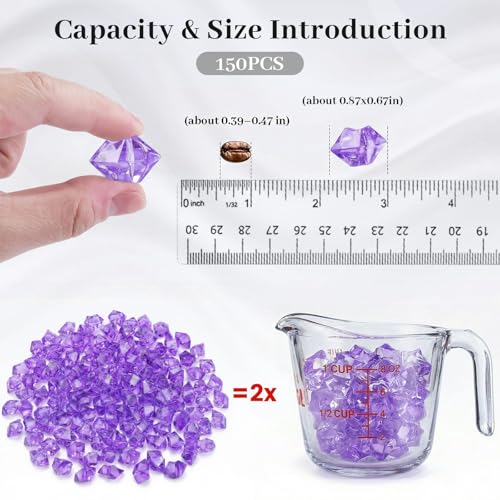 DomeStar Purple Fake Ice Rocks, 150PCS Acrylic Gems Crystals Plastic Diamonds Centerpiece for Vase Fillers Wedding Party Table Scatter - color: Purple