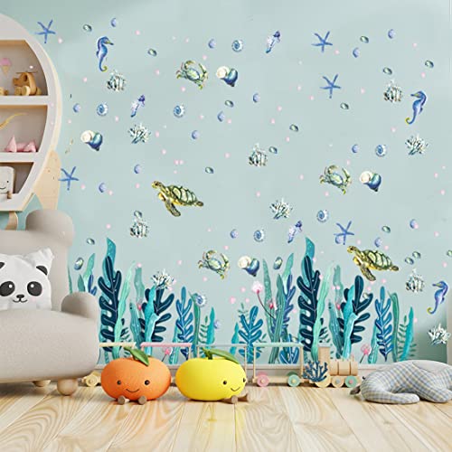 2 Sheets Under The Sea Wall Decals Sea Wall Stickers 3D Ocean Wall Stickers for Kids,Room,Bathroom,Bedroom,Nursery,Home Wall Decoration,Toilet,Kitchen
