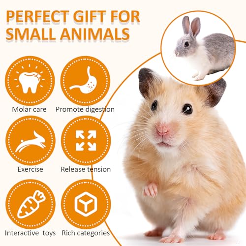 VESPRO Hamster Toys Set, Guinea Pig Toys Small Animal Chewing Toy and Rat Cage Accessories, Chinchillas, Gerbils, Rats, Rabbit Rodents Teeth Care, Apple Wood Timothy Hay Mouse Toy Swing Seesaw Bridge - size: 28Pack-hamster toys