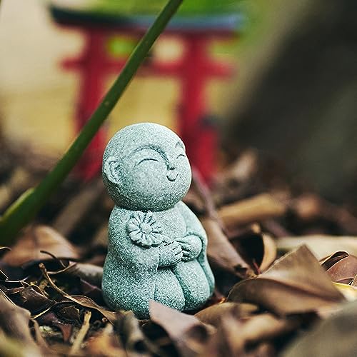 livelyfish Japanese Buddha Figurines Bosatsu Feng Shui Praying Monk Statue Sandstone Happy/Smiling Miniature Figurine Ornament for Fish Tank Aquarium Home Garden Decoration, 2 - size: 2