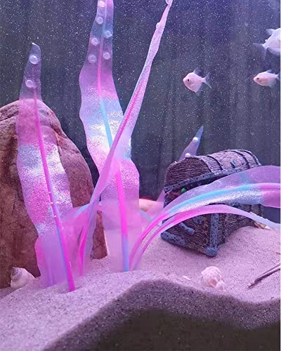 1Pc Silicone Aquarium Plants Tall Fish Tank Artificial Plants Decor Glowing Kelp Simulation Artificial Water Grass Fish Tank Plant,Pink,16.9in - color: Pink, size: 16.9in