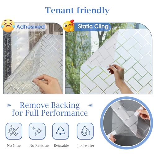Coavas Frosted Window Privacy Film Static Cling Non-Adhesive for Glass Windows, Heat Control UV Blocking Sun Blocking Anti Glare, Day and Night Bathroom Home Office Cover, 17.5"x78.7" - color: White, size: 17.5 x 78.7 Inch
