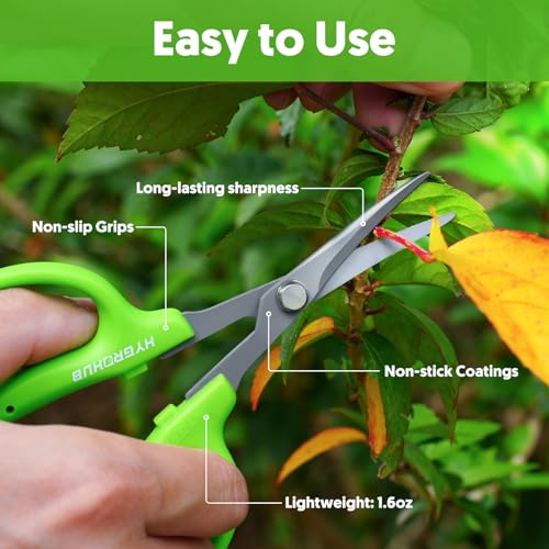 Garden Scissors, 6in Pruning Shears Snips Non-stick Coated Sharp Steel Blades - Gardening Tools Garden Shears for Plants Herb Flowers in Grow Tent and Hydroponics, Curved Blade - style: Curved Blade