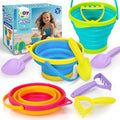 TOY Life 9 Pack Sand Buckets Toys Set with 3 Collapsible Beach Buckets 3 Shovels and 3 Rakes, Toddlers Beach Toys for Kids Ages 4-8 for Camping, Traveling, Fishing, Outdoor Summer Parties - color: 3 Foldable Buckets With 6 Tools