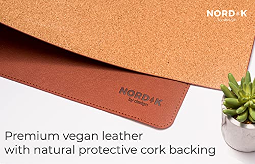 Nordik Cork Leather Desk Mat Cable Organizer - Saddle Brown 35 X 17 inch - Premium Extended Mouse Mat for Home Office Accessories - Non-Slip Vegan Leather Desk Pad Protector & Desk Blotter Pad - color: Cork Saddle Brown