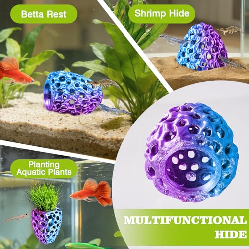 Shrimp Dome Hide, Shrimp Hides for Aquarium, Betta Fish Hideout with Suction Cup, Betta Habitat Tank Ornament Accessories, Aquarium Decor for Small Fish Guppy Hiding Resting (Blue Red) - color: Blue Red Gradient