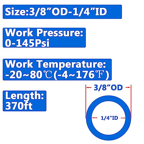 Pneumatic 3/8" OD Tubing 370Ft PU Air Tube Hose Pipe for Air Line or Water Transfer (Blue) - color: Blue, size: 3/8"OD