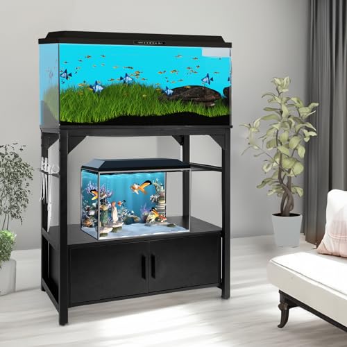 YEMOO Aquarium Stand 20-29 Gallon, 29 Gallon Fish Tank Stand with Aquarium Tools Organizer, 3 Tier Breeder Tank Stand with Storage Cabinet, Heavy Duty Metal Frame for 20 - 29 Gallon Long Aquarium (20-29 Gallon Fish Tank Stand)