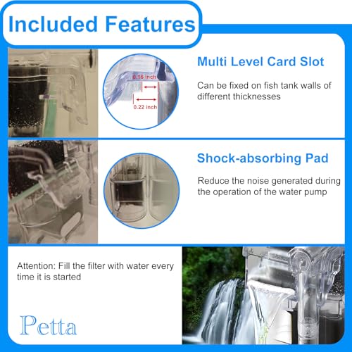Quiet Aquarium Filter for Betta, Slim HOB Fish Tank Filter for 3-10 Gal Planted Aquariums & Aquascaping with 1 Pre-Filter Sponge ，Adjustable Flow，250L/H