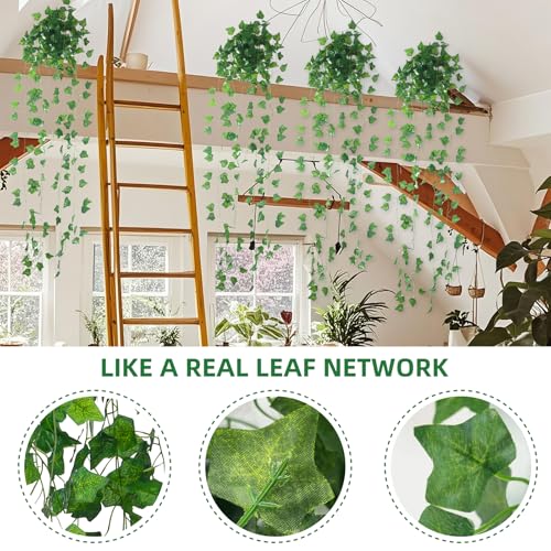 36 Pack Artificial Ivy Garland, 252 Ft Fake Vines Hanging Plants for Room Decor, 72 Leaves Aesthetic Faux Greenery Garland Vines with Strengthened Joint Prevent Leaves Falling Off for Wall Decor - color: 252ft-36pack-vines