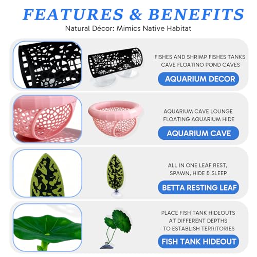 4 Pcs Betta Fish Tank Accessories, Hammock Decorations with Aquarium Decor, Suitable for Betta Fish Toys and Betta Hobbyists