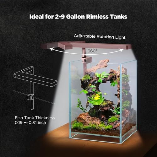 ONF Flat Nano 15W Full Spectrum Aquarium Light, 4 Level Dimmable Plant Light, IP54 Waterproof Freshwater Use Only, Suitable for 2-9 Gallon Rimless Fish Tanks, Terrariums, & Potted Plants, Rose Gold - color: Rose Gold (5100K), size: Flat Nano