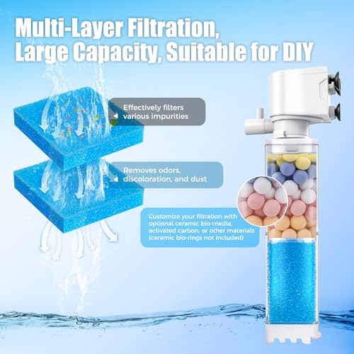 Vehipa Aquarium Filter, Internal Fish Tank Filters for 10-20 Gallon Aquariums, Adjustable Flow & Wavemaker, Isolate Impurities, Ultra-Quiet Water Circulation - size: Rectangle: For 10-20 Gal
