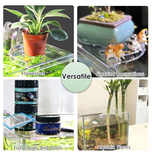 2Pack Clear Aquarium Plant Holder Top Haning Aquarium Corner Shelf Fish Tank Plant Holder for Aquatic Plants Storage Rack Floating Shelves for Fish Tank Decorations Accessories