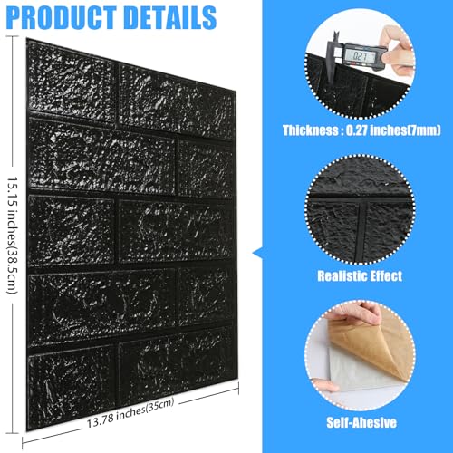20 Pack 3D Wall Panels Peel and Stick, Waterproof Foam Stone 3D Wallpaper, Self Adhesive Foam Wallpaper for Bedroom Bathroom Kitchen (13.7 * 15.1in) - color: Black, size: 20 PACK