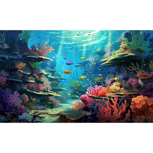 Under The Sea Aquarium Background Tropical Sea Underwater Terrarium Background Oceanarium Colorful Marine Panorama Fish Tank Backdrop Ocean Underwater World with Sunbeams Background Poster 24x12in - color: Blue Red, size: 24(W)x12(H)in