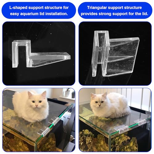 16 PCS Aquarium Lid Clips, 6mm Transparent Acrylic Rimless Fish Tank Glass Top Clips, Fish Tank Lid Hood Holder, Aquarium Support Clamps for Rimless Aquariums