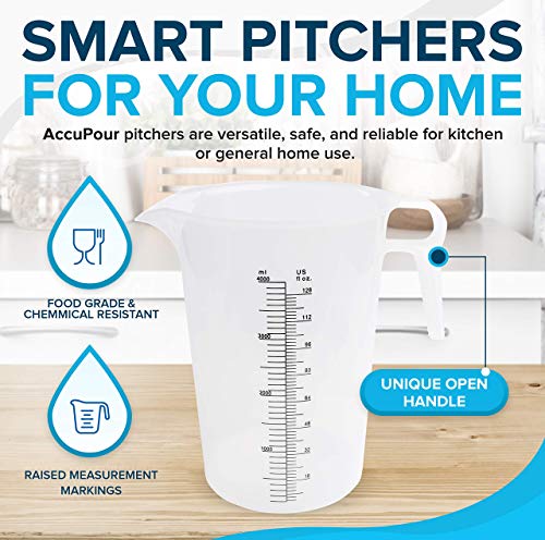 ACCUPOUR 16oz (2 Cup) Measuring Pitcher, Plastic, Multipurpose - Great for Oil, Chemicals, Pool and Lawn - Ounce (oz) and Milliliter (mL) Increments (500 mL) - size: 16oz