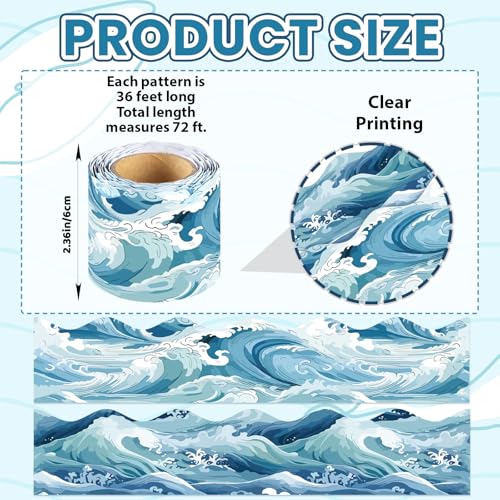72Ft Ocean Bulletin Board Borders, Under The Sea Scalloped Trim Borders, Blue Ocean Theme Classroom Bulletin Board Decorations for School Supplies Classroom Door Wall Decor Back to School Theme Party - color: Blue White