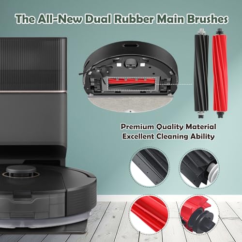 Q5 Pro Accessories Kit Replacement Compatible with Roborock Q5 Pro / Q5 Pro+ / Q8 Max / Q8 Max+ Robot Vacuum, 1 Dual Main Brush, 4 Mop Cloth Pads, 6 Side Brushes, 4 Washable Filter, 1 Tool - color: Q5 Pro/Q8 Max Kit - Black