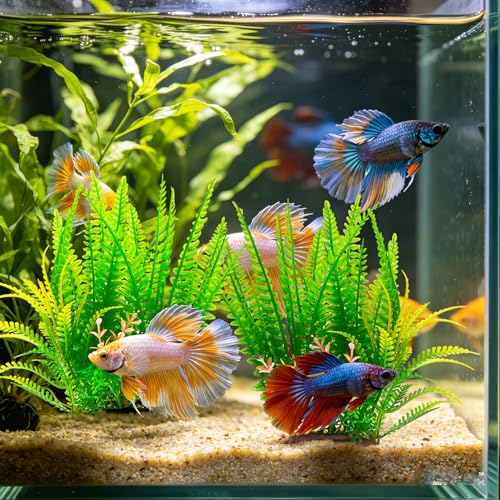 2 Pack Aquarium Decor Plastic Plants, Large Artificial Fish Tank Plant, Fish Tank Decorations for Betta Freshwater Fish Tank-7.1" Tall - size: Medium-2Packs