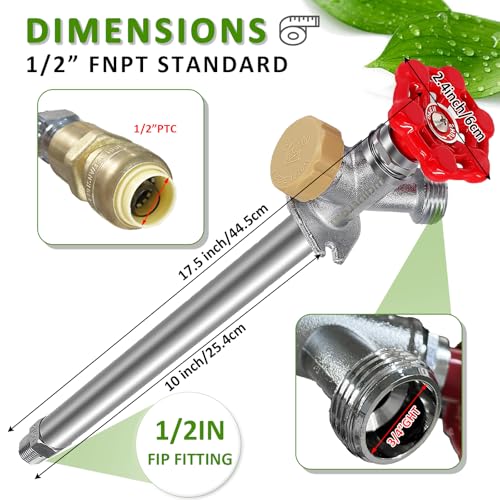 10 Inch Anti-Siphon Frost Free Sillcock Valve Multiturn 1/2 Inch NPT, 3/4 Inch Hose Bibb, Brass Body, Brass Valve, 12 Inch Length, Chrome Finish - size: 10 Inch Anti-Siphon Sillcock Valve