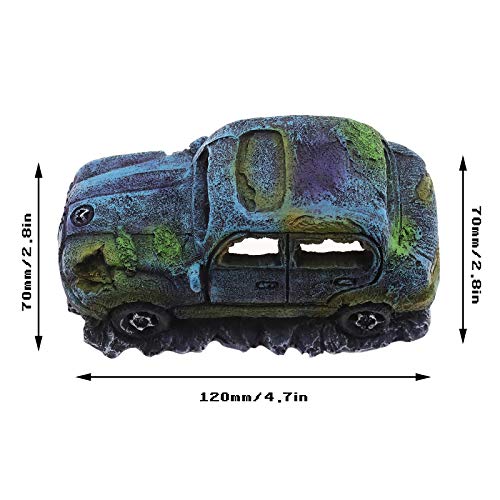 Create idea Aquarium Fish Tank Decor Ornament Resin Imitation Accident Car Landscape Terrarium Home Interior Decorating Accessories 12x7x7cm Blue