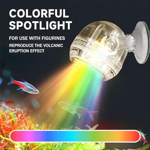Aquarium Volcano Ornament Kit, Bubbler Decorations for Aquarium, Colorful LED Aquarium Light, Resin Volcano with Air Stone and Airline Tube for Fish Tank Decor and Oxygenation