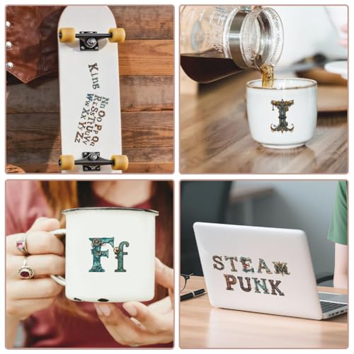 10 Sheets Steampunk Gear Letters UV DTF Cup Wraps, 10 Styles 26 Alphabet Punk-Inspired Mechanical Style Cup Wrap Decals Waterproof Rub on Transfer Stickers for Glass Cups Furniture - style: Letters