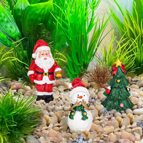 Christmas Aquarium Decorations 3PCS Resin Christmas Fish Tank Decorations Include Aquarium Christmas Tree & Snowman Christmas Figurines & Santa Claus for Christmas Fish Tank Supplies Table Decor