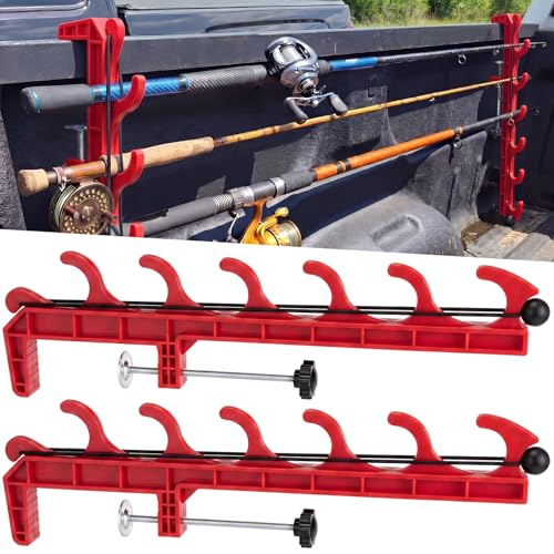 2 Sets Truck Bed Fishing Rod Holder, Holds 4 Rods, Fits 2.36" Thick Rails, Easy Install Kayak & Fly Rod Storage Rack - color: Red, style: 6 Holes